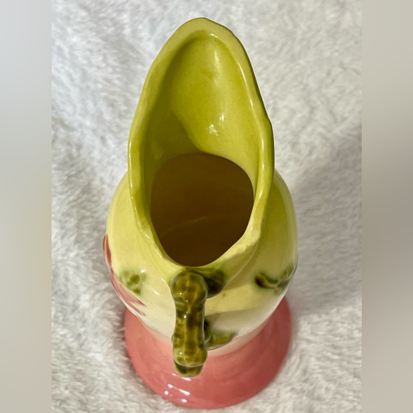 Hull Pottery W3 Vase MCM Small Ewer Woodland Chartreuse Pink Glossy Glaze - Picture 5 of 8